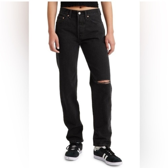 Levi's Denim - Levi’s Black High Rise Button Fly Distressed Jeans Size 27 Cotton